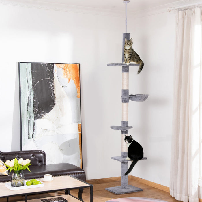 Pawhut 8.5ft Cat Climbing Tree 5-tier Kitty Activity Center Floor-to-ceiling Cat Climber Toy With Sc