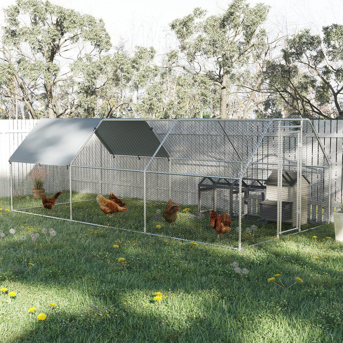 Pawhut 9.2' X 18.7' Metal Chicken Coop, Galvanized Walk-in Hen House, Poultry Cage Outdoor Backyard 