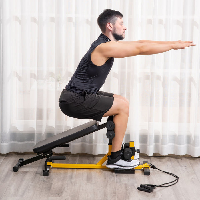 Soozier 3-in-1 Squat Machine W/ Resistance Bands, Adjustable Padded Bench & Leg Exerciser, Squats, P