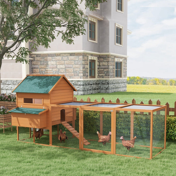 Pawhut 137\" Chicken Coop, Wooden Large Hen House With Chicken Run, Nesting Box, Poultry Cage For Out