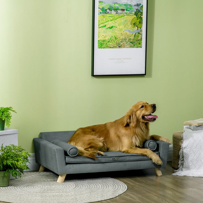 Pawhut Dog Sofa Bed With Removable Pillows, Foam Pet Sofa Cat Sofa With Removable Washable Cushion, 