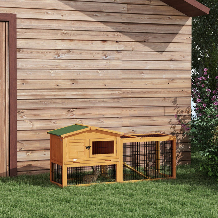 Pawhut Solid Wood Rabbit Hutch Bunny Cage Pet Guinea Pig House Outdoor Small Animal Habitat W/ Ramp,