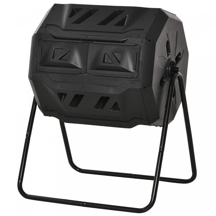 Outsunny 43 Gallon (160l) Tumbling Compost Bin Outdoor Dual Chamber 360° Rotating Composter With Sli