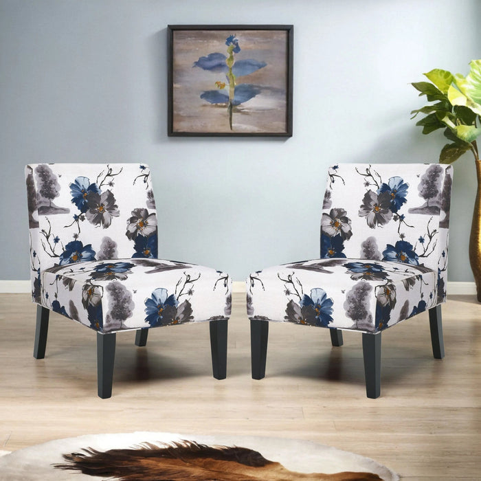 Oliver Linen-look Fabric Accent Chair Set Of 2 With Rubberwood Legs - Blue, Multicolour 