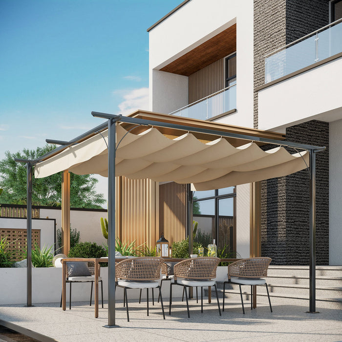 Outsunny 11.5' X 11.5' Outdoor Pergola,sun Shade Gazebo With Square Retractable Canopy For Garden, D
