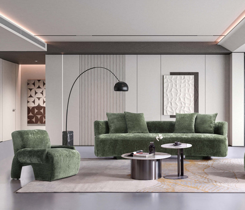 Verandah Mid-Century Modern 2-Piece Sofa Set in Olive Green 