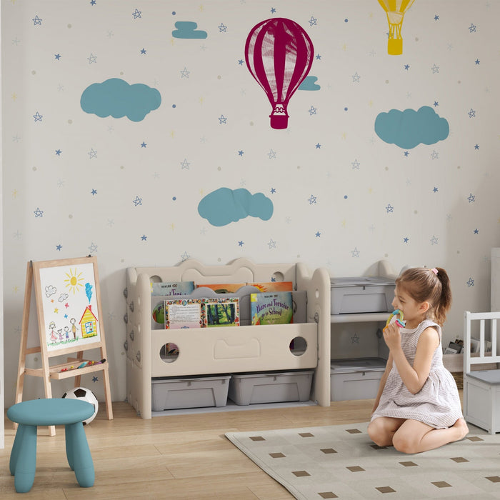 Qaba Toy Storage Organizer With 4 Storage Boxes, Bookshelves, Toy Organizer For Nursery, Kids Room, 