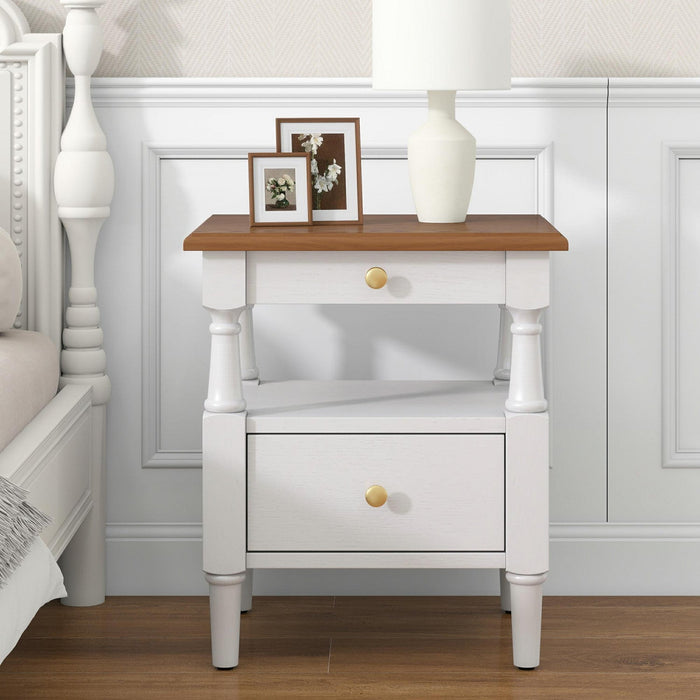 Emma 2-Drawer Wooden Bedroom Nightstand with Non-Slip Feet, Milk White  