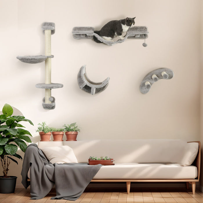 Pawhut Cat Wall Shelf With Scratching Post, Jumping Platform With Soft Ladder, Cat Wall Shelves For 