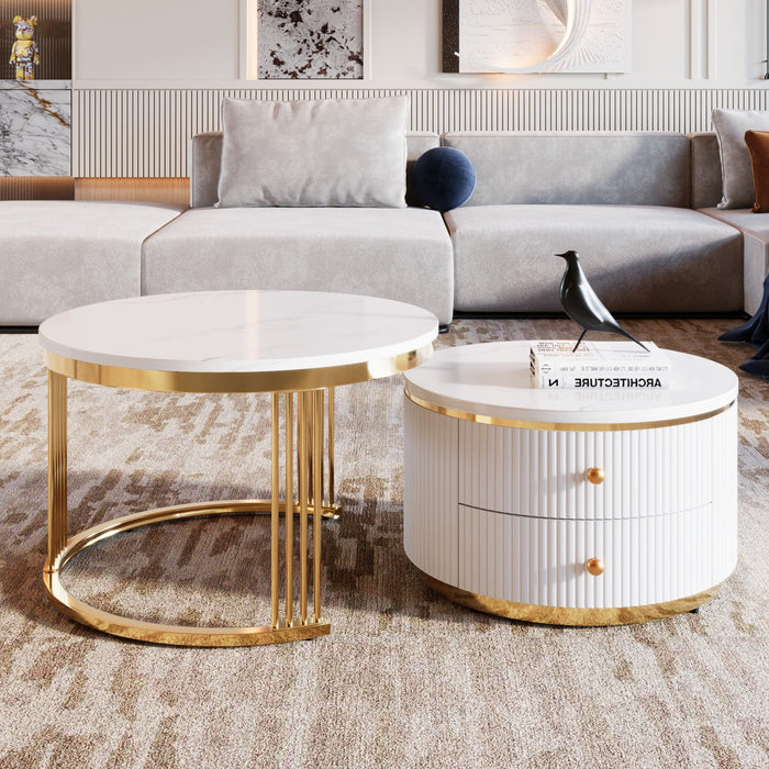 Thomas 27.6\" Modern Round Coffee Table With 2 Storage Drawers - White 