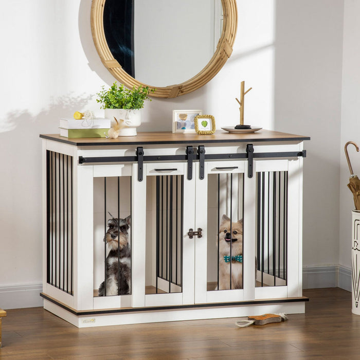 Pawhut Dog Crate Furniture With Divider Panel, Wooden Dog Kennel Tv Stand For Large Dogs, Pet House 