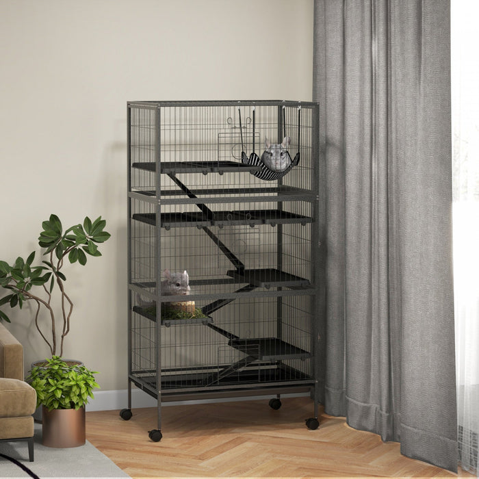 Pawhut 6-tier Rolling Small Animal Cage, Deluxe Rabbit Cage, Ferret Cage For Mink, Chinchilla, Kitte