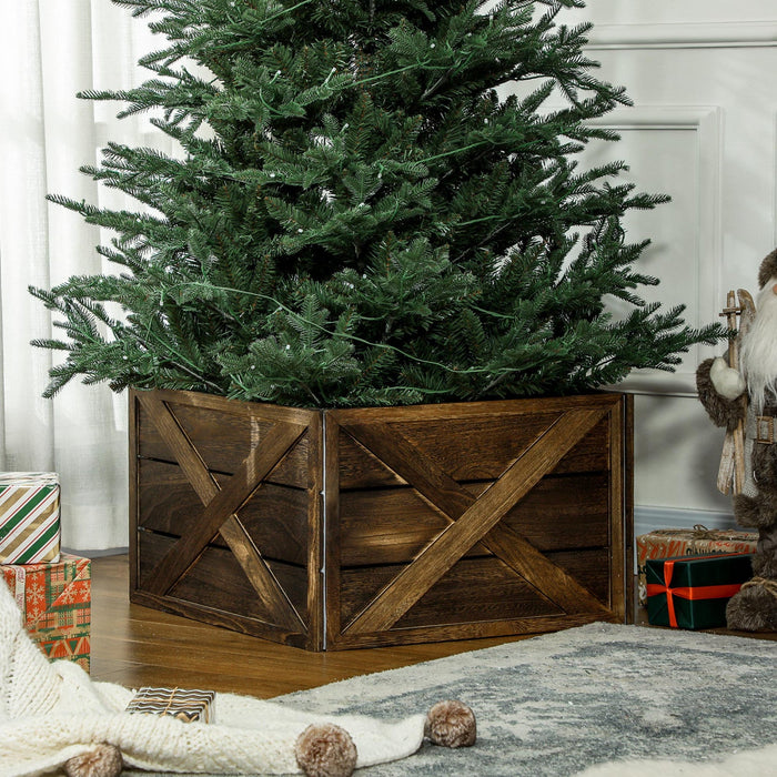 HOMCOM 24" Wooden Christmas Tree Collar Box Dark Distressed Wood Finish