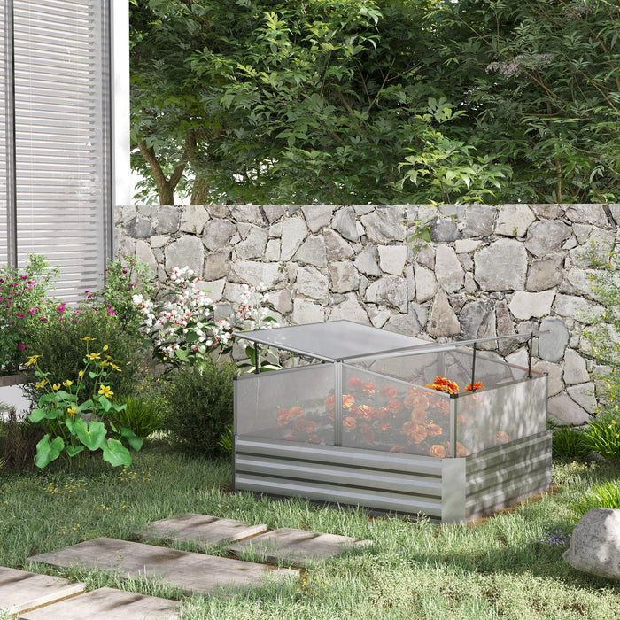 Outsunny 49.6\" X 42.1\" X 26.6\" Galvanized Raised Garden Bed With Greenhouse, Steel Planters For Outd
