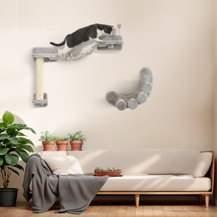 Pawhut Cat Wall Shelf With Scratching Post, Cat Wall Shelves For Relaxing, Climbing, Double Platform