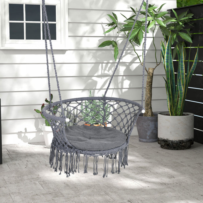 Outsunny Hanging Hammock Chair, Cotton Rope Porch Hammock Swing With Metal Frame And Cushion, Large 