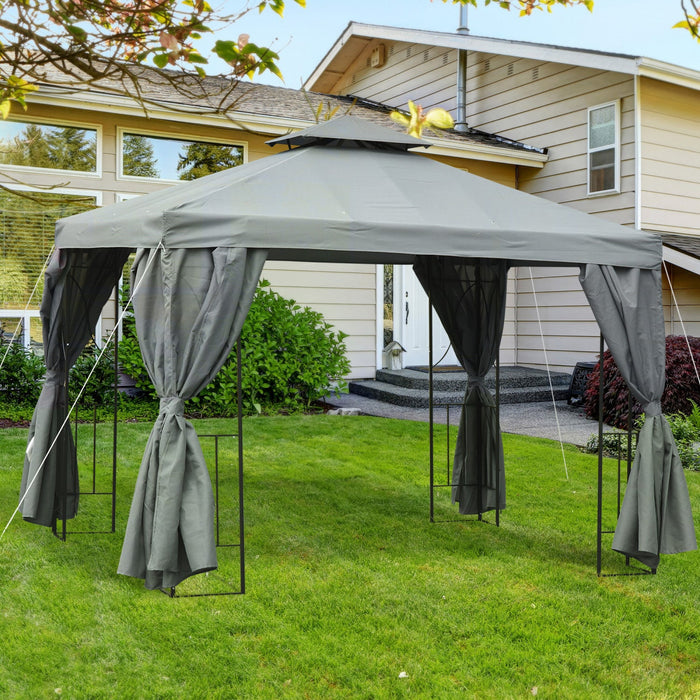 Outsunny 10' X 10' Patio Gazebo Outdoor, Canopy Shelter With Double-tier Roof, Pavilion Sidewalls Fo