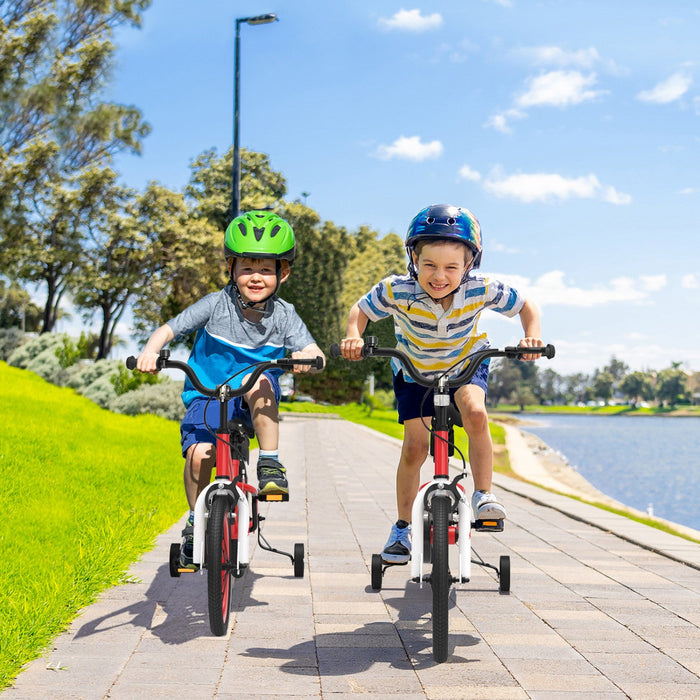 Costway 18" Kid's Bike With Removable Training Wheels & Basket For 4-8 Years Old Red