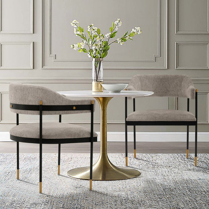 Lia Modern Metal Chenille Armchair in Stone - Set of 2 Dining Chair 