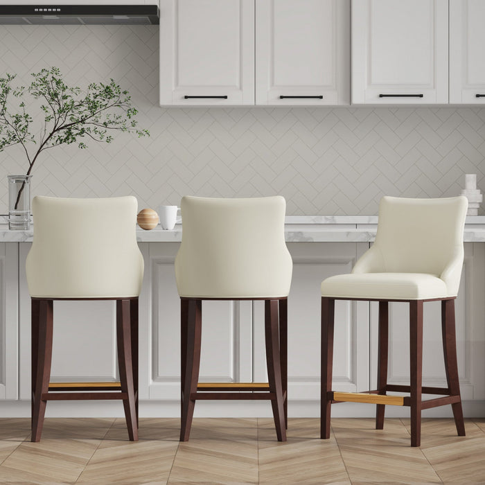 Shubert Modern Wood Upholstered Barstool in Ivory - Set of 3 