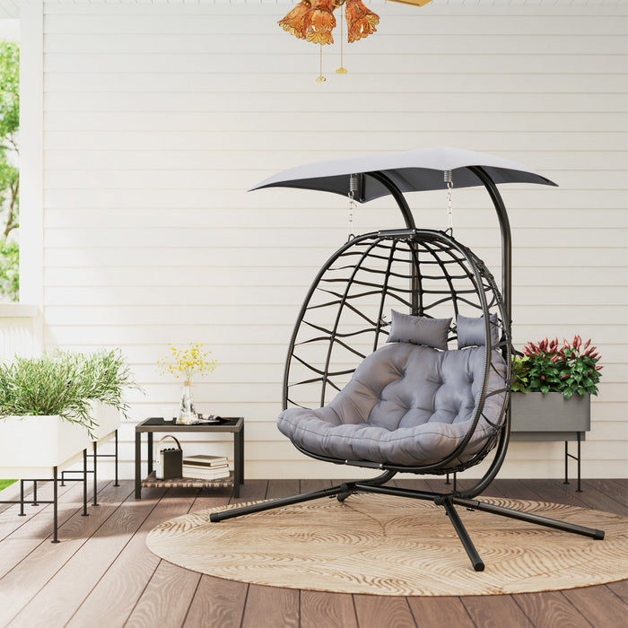 Outsunny Double Hanging Egg Chair W/ Canopy, Foldable Hammock Chair, Black