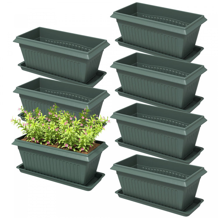 Outsunny 7 Pack 15.7" Plant Pots, Flower Planters w/ Drainage Holes, Green