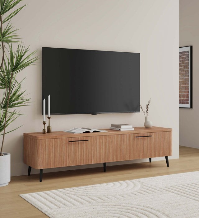 Jodie Mid-Century Modern 69\" Fluted TV Stand in Maple Armoire 