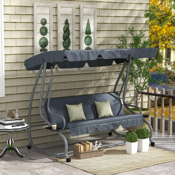3 Seater Covered Swing Chair Garden Hammock W/ Canopy And 2 Pillows