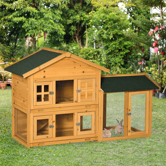 Pawhut 59\" Wooden Rabbit Hutch 2 Tier Bunny House Pet Playpen Enclosure For Indoor Outdoor With Slid