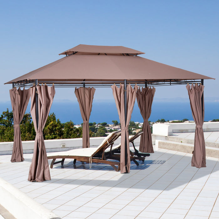 Outsunny 10' X 13' Patio Gazebo, Outdoor 2-tiers Garden Canopy Yard Sunshade Shelter With Curtains, 