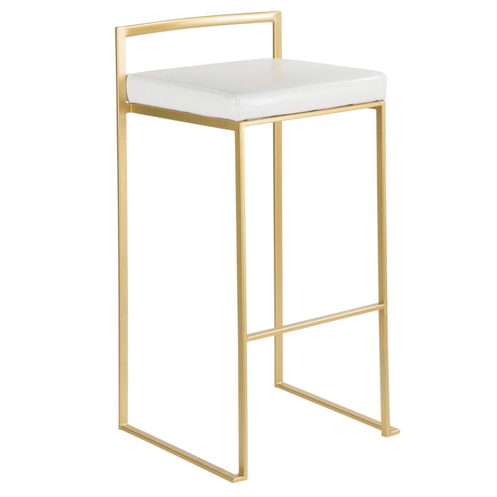 LumiSource Fuji White Faux Leather Contemporary Barstool - Set of 2