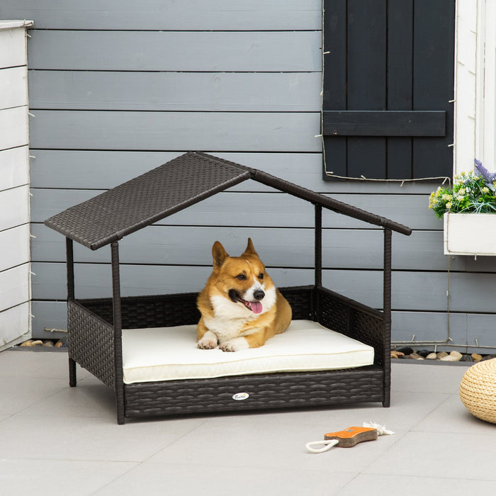 Pawhut Elevated Rattan Dog Bed Pet Home Indoor Outdoor Wicker Dog Cot Dog House Pet Furniture Sofa B