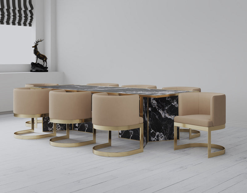 Aura Modern Velvet Metal Dining Chair in Sand - Set of 2 