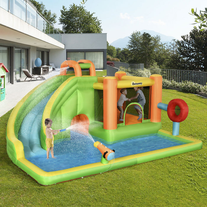 Outsunny 8-in-1 Inflatable Water Slide, Kids Castle Bounce House Includes Slide, Trampoline, Pool, W