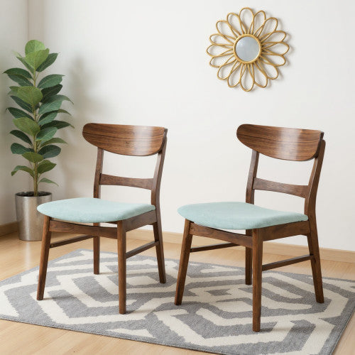 Katte 2 Piece Dining Chair Set With Cushioned Seat And Solid Rubberwood Frame,mint 