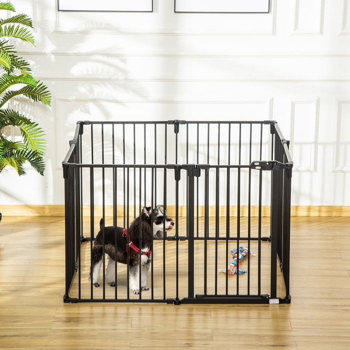 Pawhut Pet Safety Gate 8-panel Playpen Fireplace Christmas Tree Steel Fence Stair Barrier Room Divid