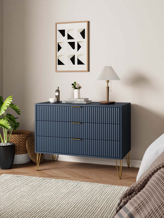 Dumbo Modern 35\" Fluted Dresser in Midnight Blue (3-Drawer) 