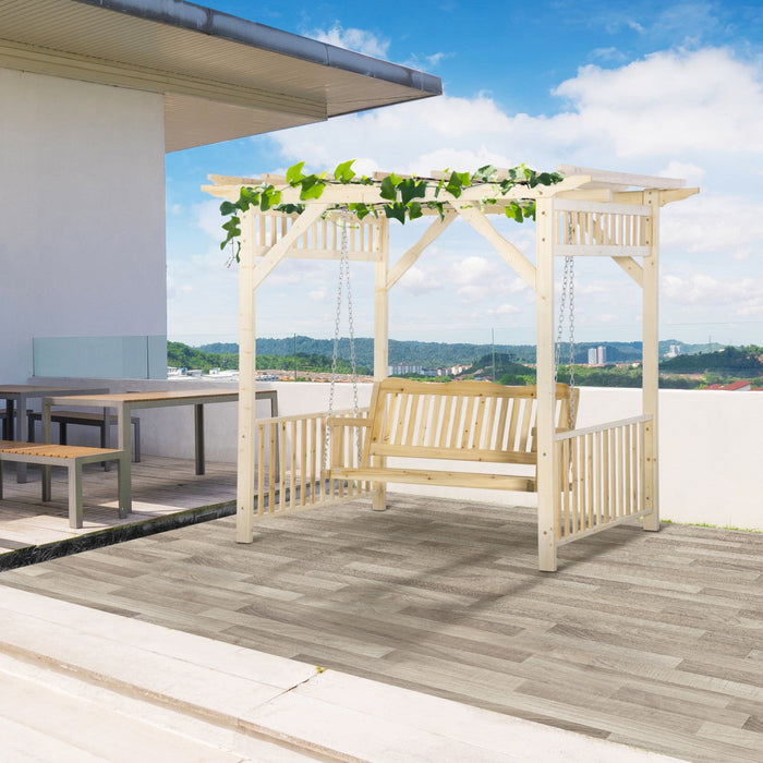 Outsunny Patio Swing Chair With Pergola, 2-person Wooden Gazebo Swing Bench Sun Shelter For Garden, 