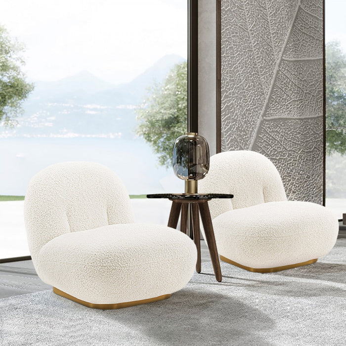 Edina Modern Boucle Lounge Chair in White - Set of 2 