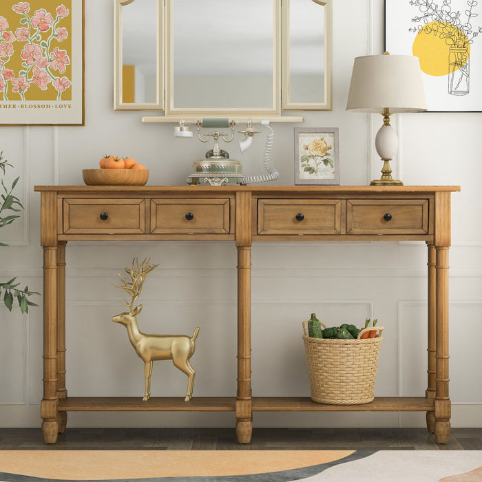 Phyllis Solid Wood Console Table With Drawers And Bottom Shelf - Old Pine 