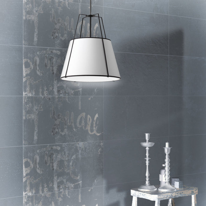 Dainolite Trapezoid 3 Light Pendant Trapezoid Black/White Shade White Fabric Diffuser Lamp
