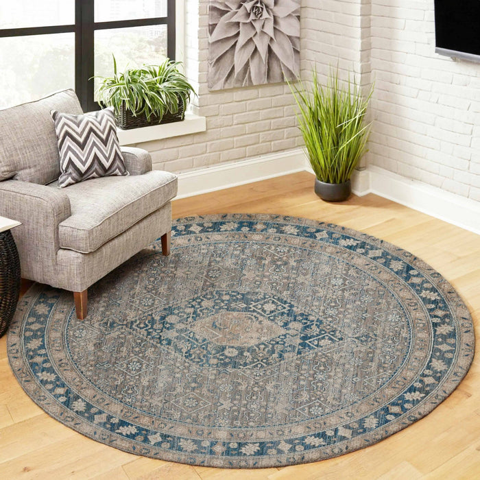Lucia Traditional 5'0\" x 5'0\" Area Rug in Blue Indoor Area Rug 