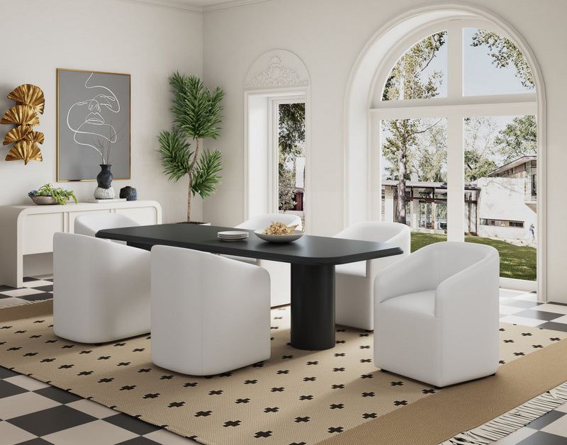 Anna Round Modern Vegan Leather Armchair in White - Set of 2 