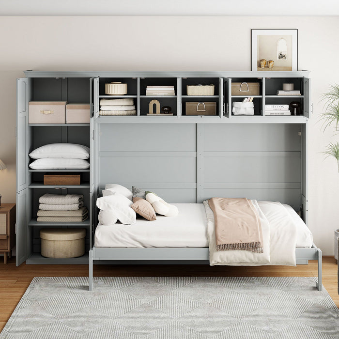 Eileen Space-saving Murphy Wall Bed With Cabinets, Queen Size - Grey 