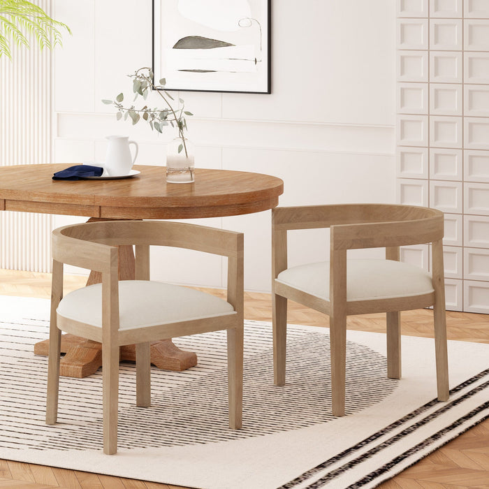 Tina Dining Arm Chairs Set Of 2 With Upholstery Fabric,open Back Style - Beige 