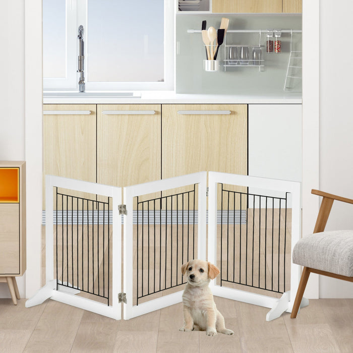 Pawhut Freestanding Pet Gate, Folding Dog Gate With 2 Support Feet, 24\" High, 3 Panels, For Small Do