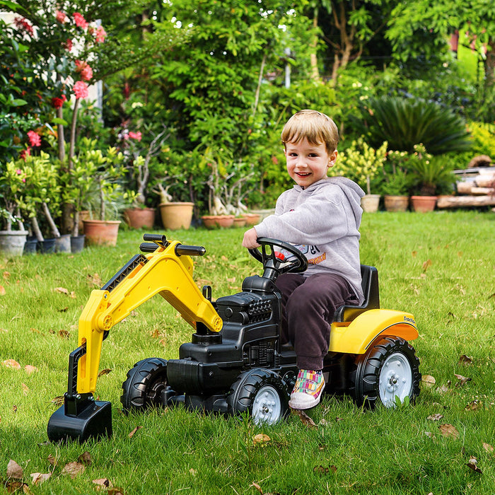 Aosom Kids Ride On Excavator Toy, Pedal Tractor Ride On Toys, Larger Size Pretend Play Ride On Excav