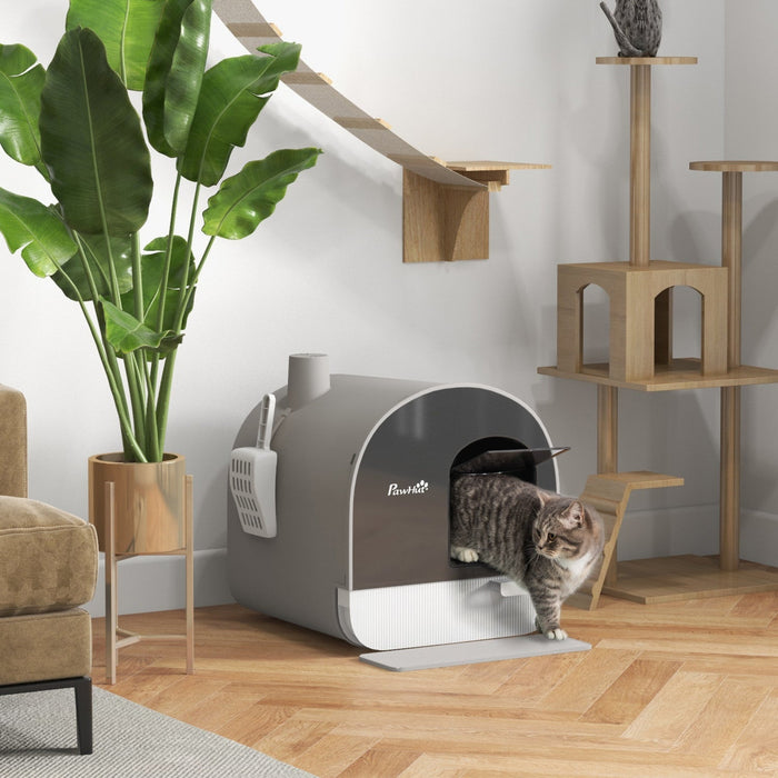 Pawhut Cat Litter Box With Lid, Enclosed Kitty Litter Box With Removable Tray, Scoop, Filter, Light 