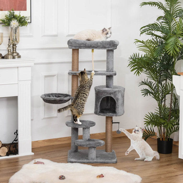 Pawhut Cat Tree, 47 Inches Multi-level Cat Tower With Scratching Post, Hammock, Cat Condo, Perch, To