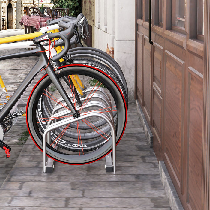 Soozier 4-bike Bicycle Floor Parking Rack Cycling Storage Stand Silver